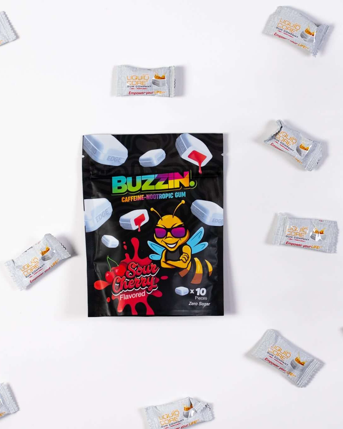 Buzzin energy gum promotion highlighting fast clean energy