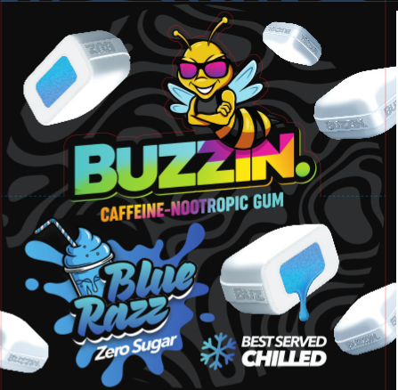 Buzzin Blue Razz Energy Gum